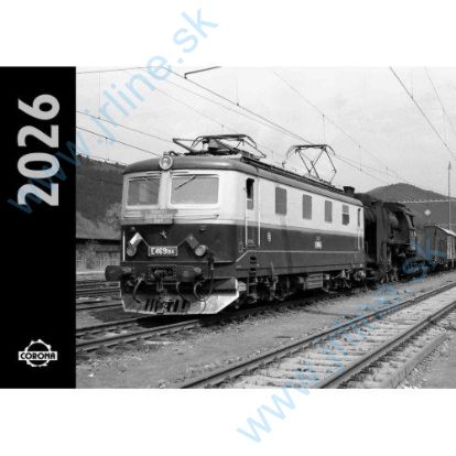 Obrázok pre 116/26-03 Nástenný kalendár 2026 čiernobiely Parné lokomotívy - 12 + 1 listov, rozmery 420 x300 mm