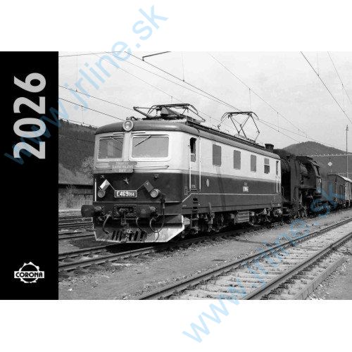 Obrázok pre 116/26-03 Nástenný kalendár 2026 čiernobiely Parné lokomotívy - 12 + 1 listov, rozmery 420 x300 mm