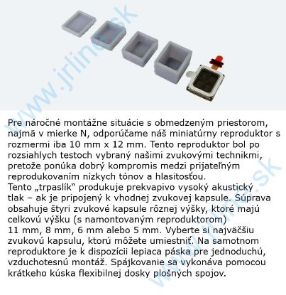 Obrázok pre 75/ESU50352 Reproduktor 10 mm x 12 mm x 3,5 mm, obdĺžnikový, 6 ohmov, so súpravou zvukových kapsúl