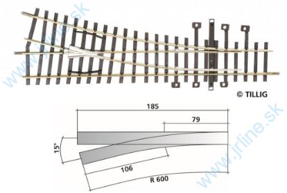 Obrázok pre 64/82321 Výhybka PRAVÁ 15°*185mm Pr600