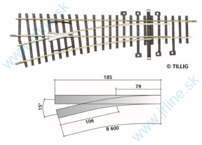 Obrázok pre 64/82322 Výhybka ĽAVÁ 15°*185mm r600