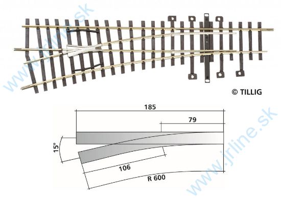Obrázok pre 64/82322 Výhybka ĽAVÁ 15°*185mm r600